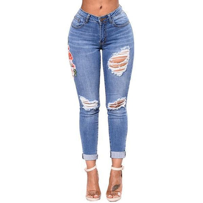 Women's Ripped Jeans – Denim Pants, Pencil Pants, Fashionable Denim